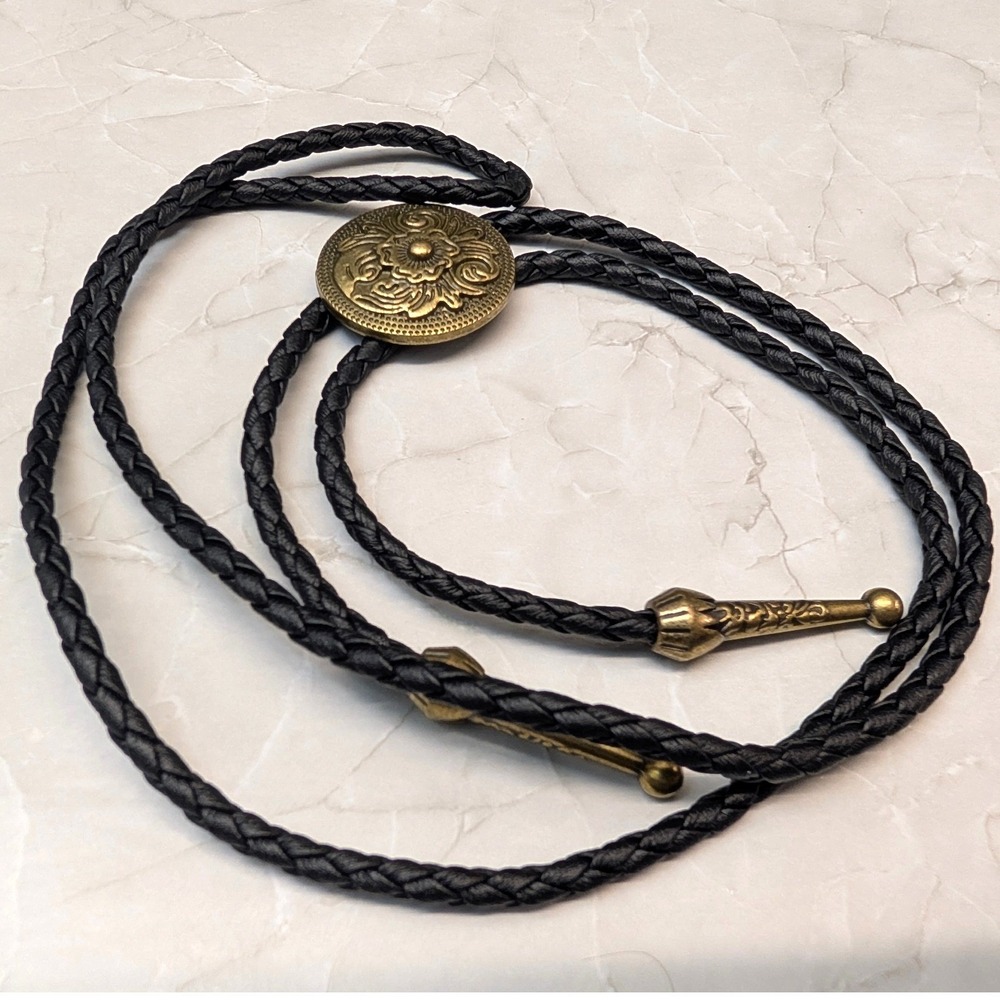 New Bolo Tie Black Bronze Tone Floral Western Cowboy Cowgirl Necktie Jewelry